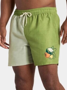 Goodfellow & Co Men’s Two-Tone Green Fruit Print Swim Trunks Shorts Sz XL